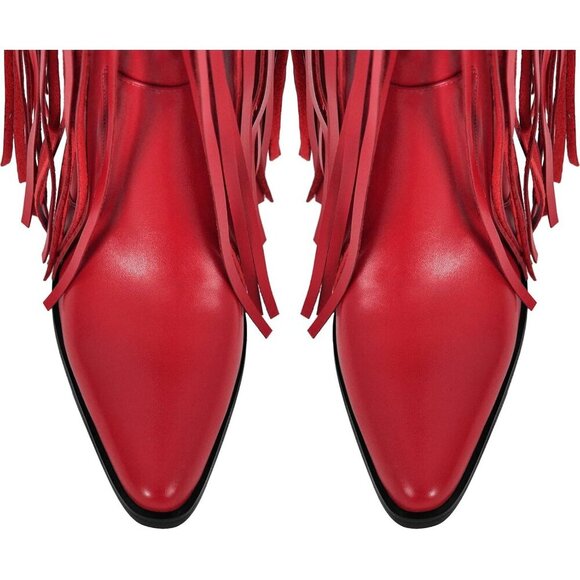 Fringe Thigh High Boots with Tassels Wide Calf Over Knee Western Cowboy Boots - Picture 6 of 6